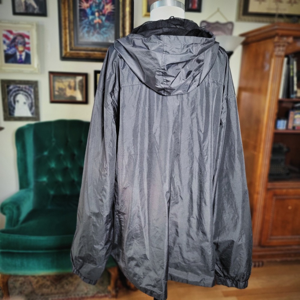 eb79 Windbreaker Jacket Black Hooded Full Zip Lightweight Plus Size Mens 4XL New - Picture 4 of 6